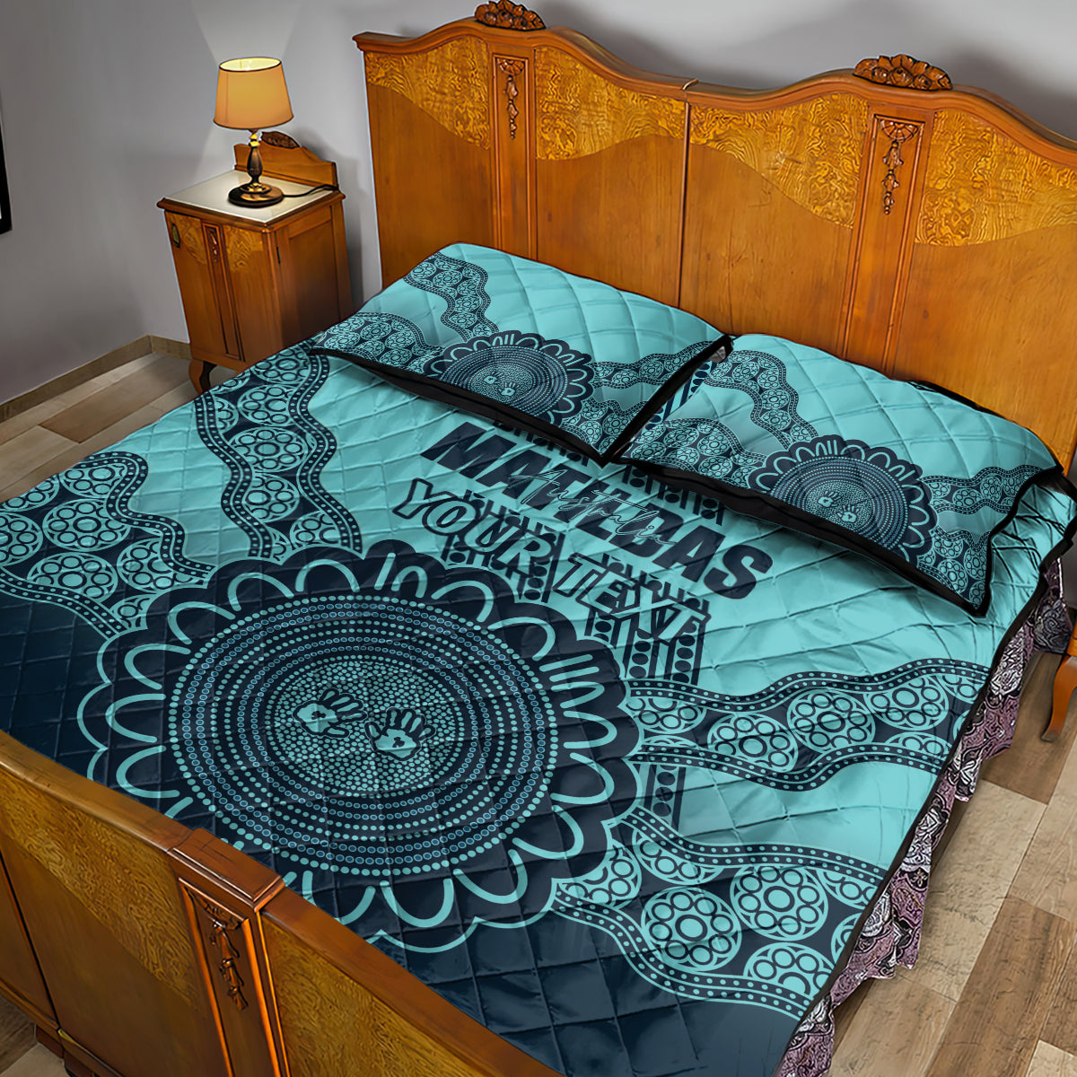 Custom Australia Matildas Quilt Bed Set Aussie Aboriginal Turquoise Version