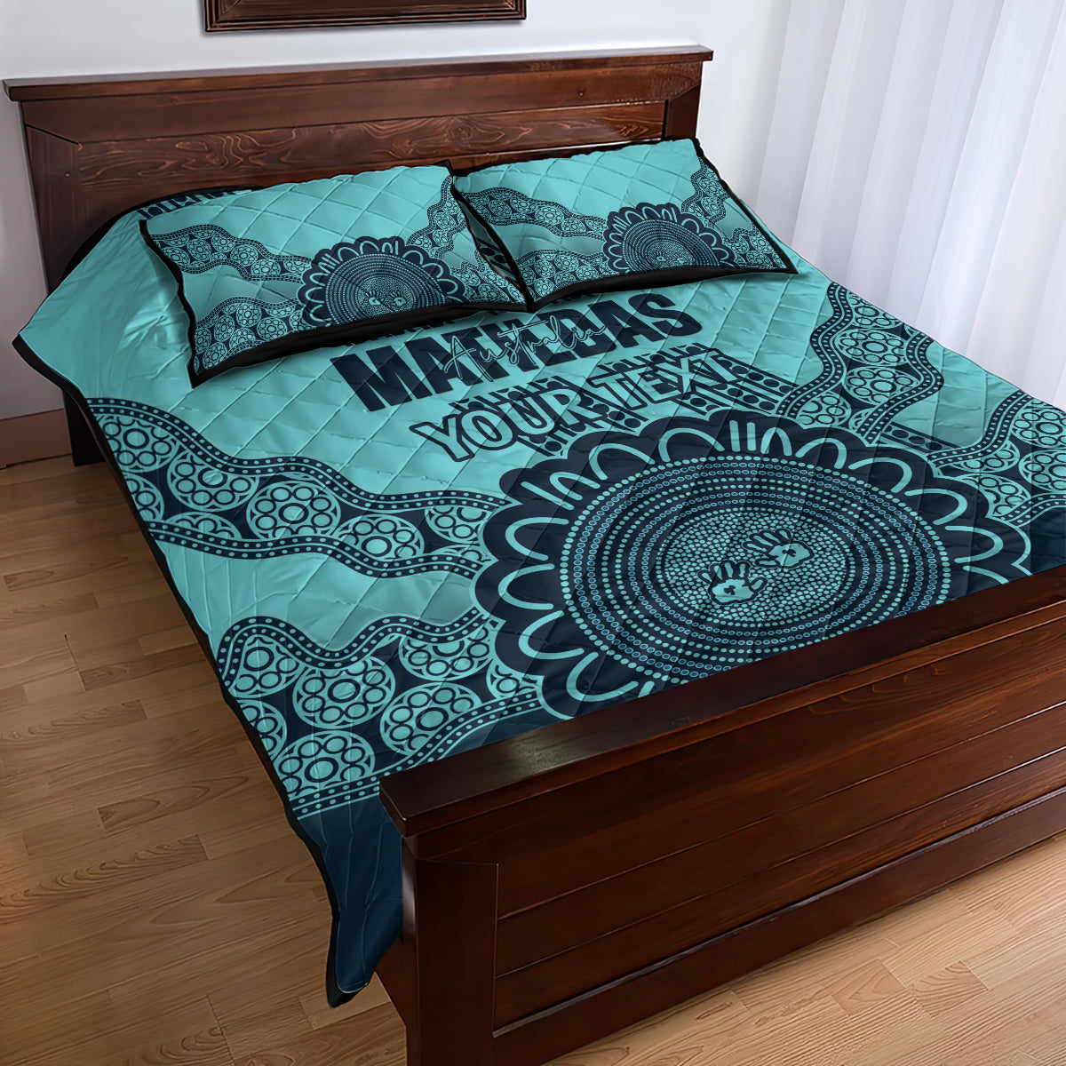 Custom Australia Matildas Quilt Bed Set Aussie Aboriginal Turquoise Version