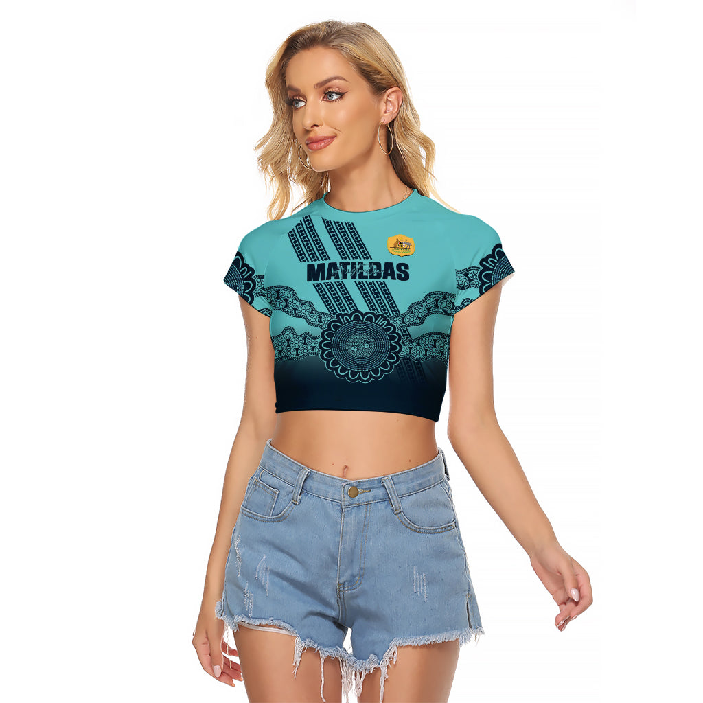Custom Australia Matildas Raglan Cropped T Shirt Aussie Aboriginal Turquoise Version