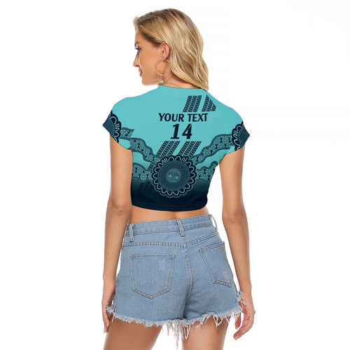 Custom Australia Matildas Raglan Cropped T Shirt Aussie Aboriginal Turquoise Version
