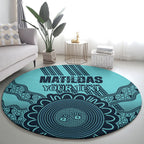 Custom Australia Matildas Round Carpet Aussie Aboriginal Turquoise Version