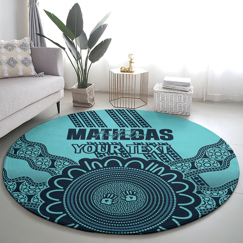Custom Australia Matildas Round Carpet Aussie Aboriginal Turquoise Version
