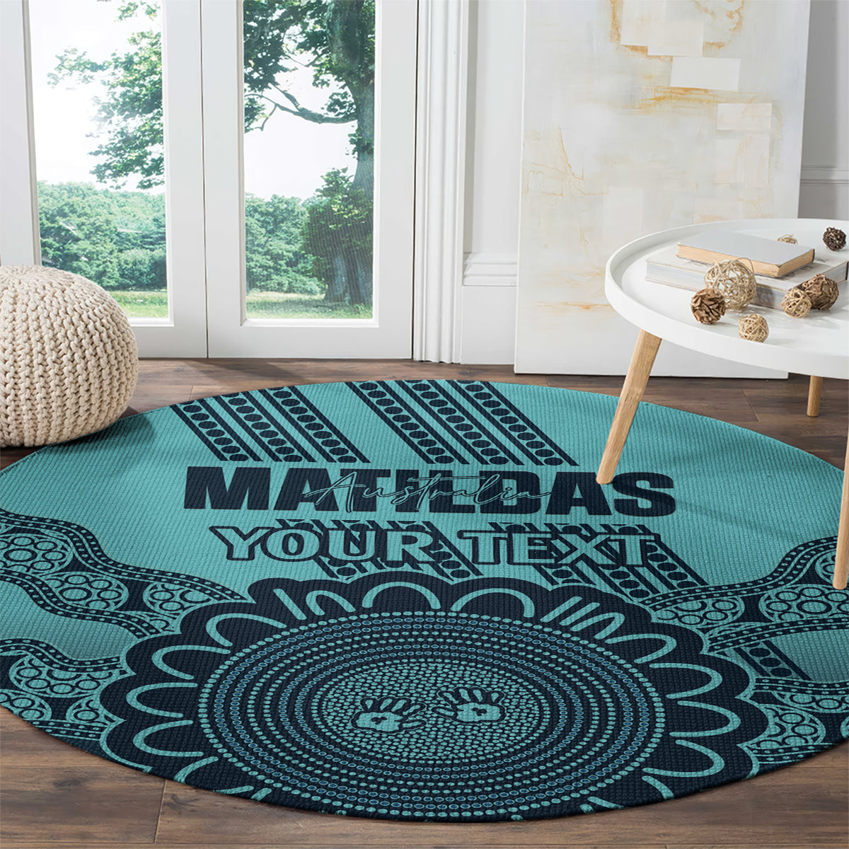 Custom Australia Matildas Round Carpet Aussie Aboriginal Turquoise Version