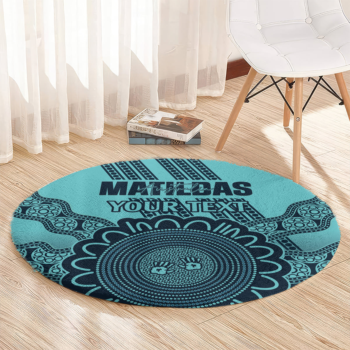 Custom Australia Matildas Round Carpet Aussie Aboriginal Turquoise Version