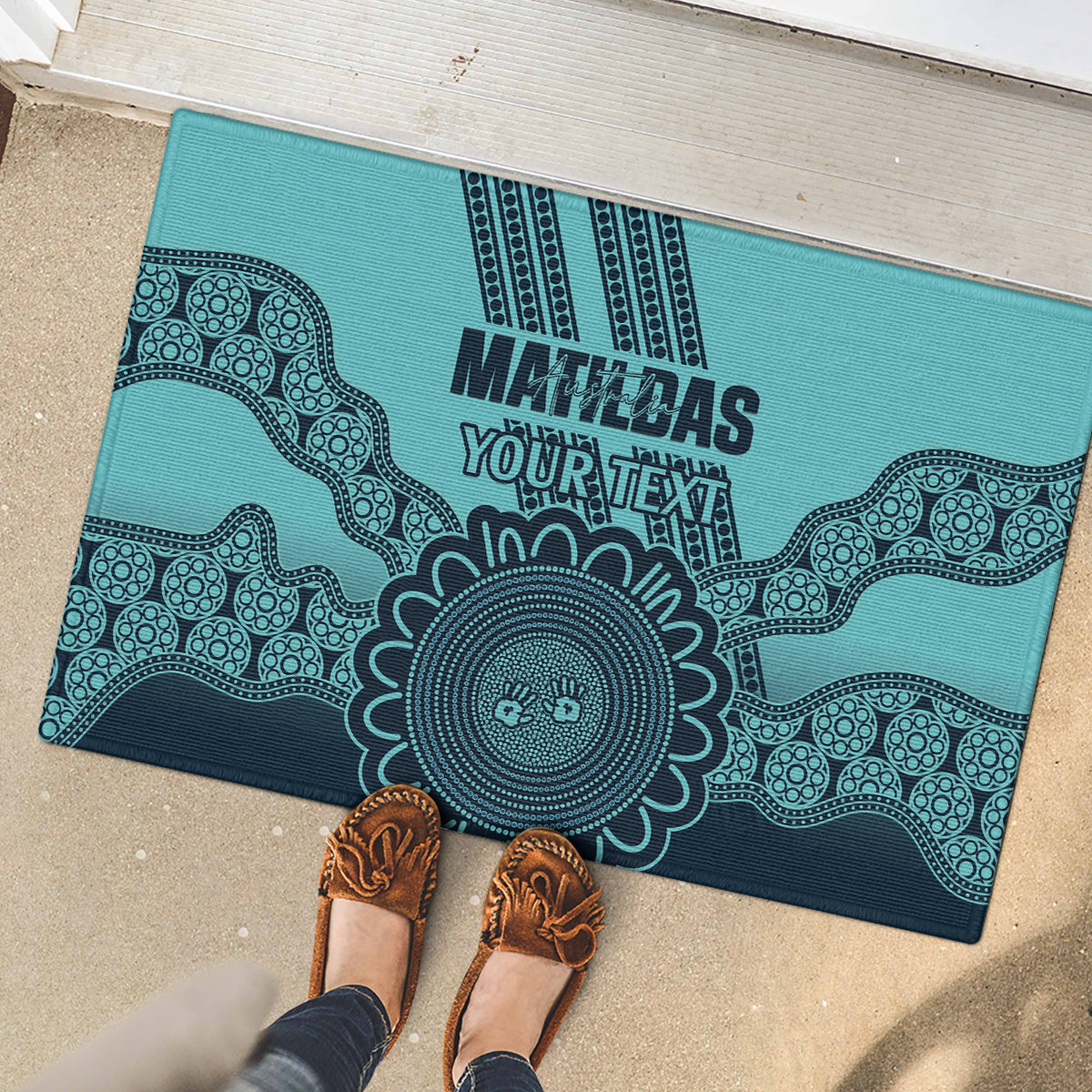 Custom Australia Matildas Rubber Doormat Aussie Aboriginal Turquoise Version
