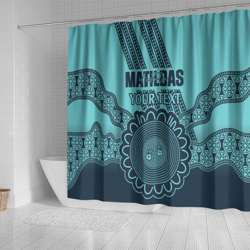 Custom Australia Matildas Shower Curtain Aussie Aboriginal Turquoise Version