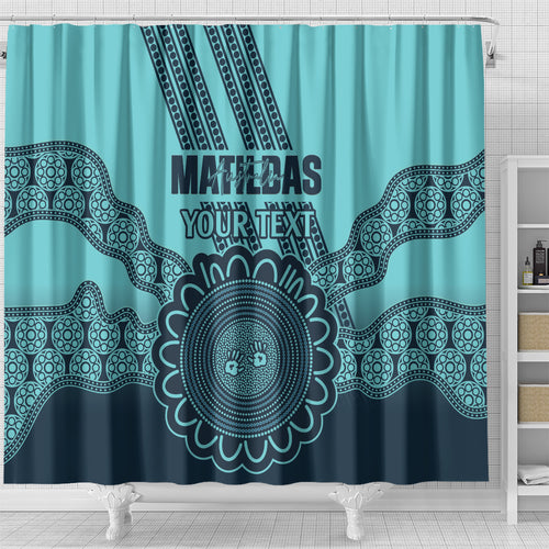 Custom Australia Matildas Shower Curtain Aussie Aboriginal Turquoise Version
