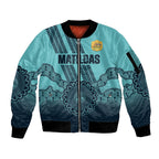 Custom Australia Matildas Sleeve Zip Bomber Jacket Aussie Aboriginal Turquoise Version