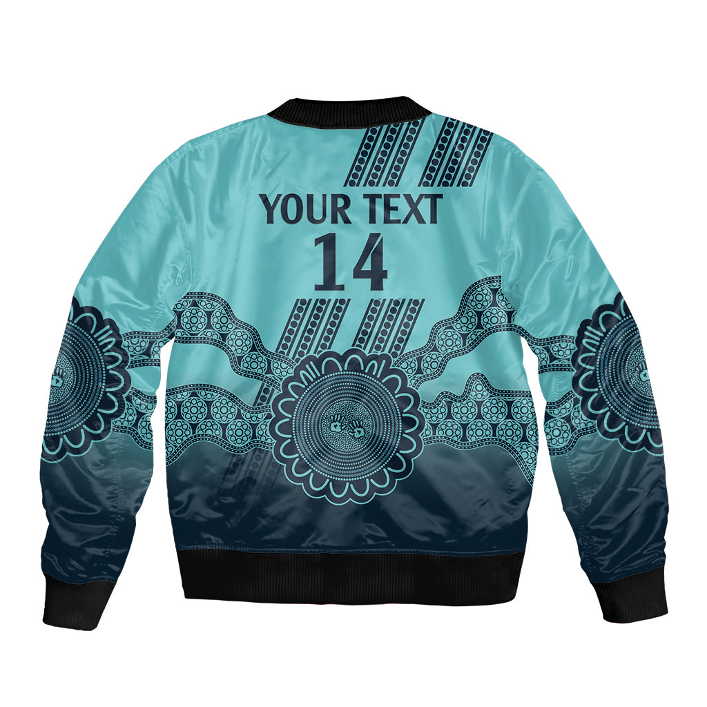Custom Australia Matildas Sleeve Zip Bomber Jacket Aussie Aboriginal Turquoise Version