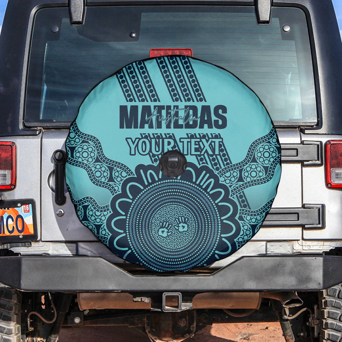 Custom Australia Matildas Spare Tire Cover Aussie Aboriginal Turquoise Version