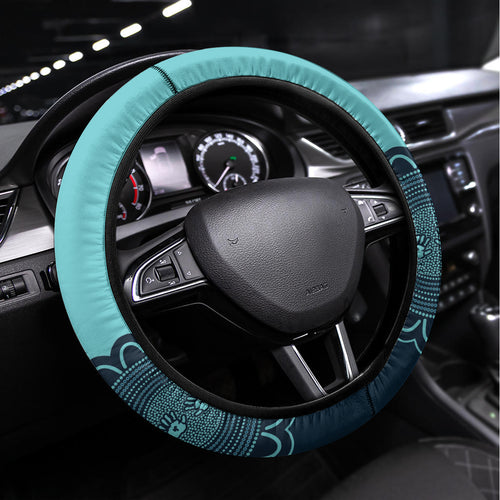 Custom Australia Matildas Steering Wheel Cover Aussie Aboriginal Turquoise Version