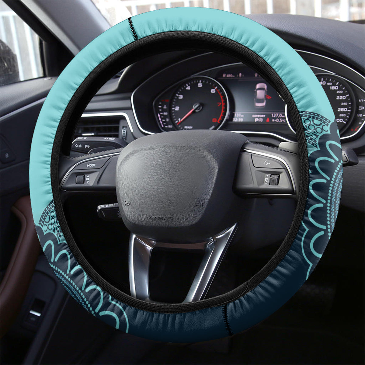 Custom Australia Matildas Steering Wheel Cover Aussie Aboriginal Turquoise Version