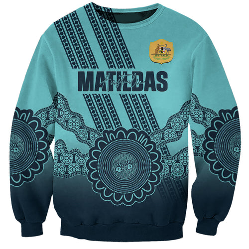 Custom Australia Matildas Sweatshirt Aussie Aboriginal Turquoise Version