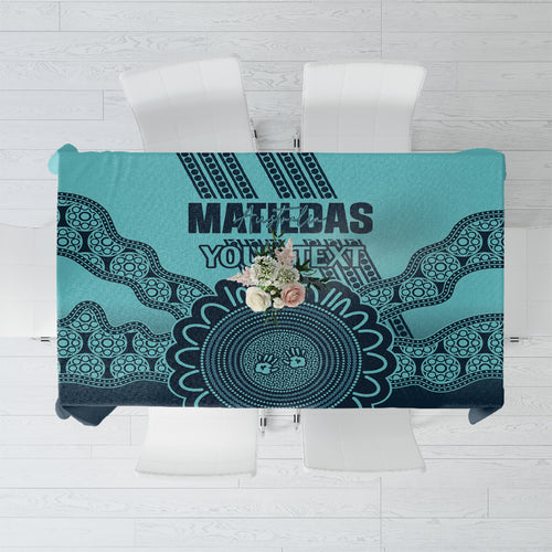 Custom Australia Matildas Tablecloth Aussie Aboriginal Turquoise Version