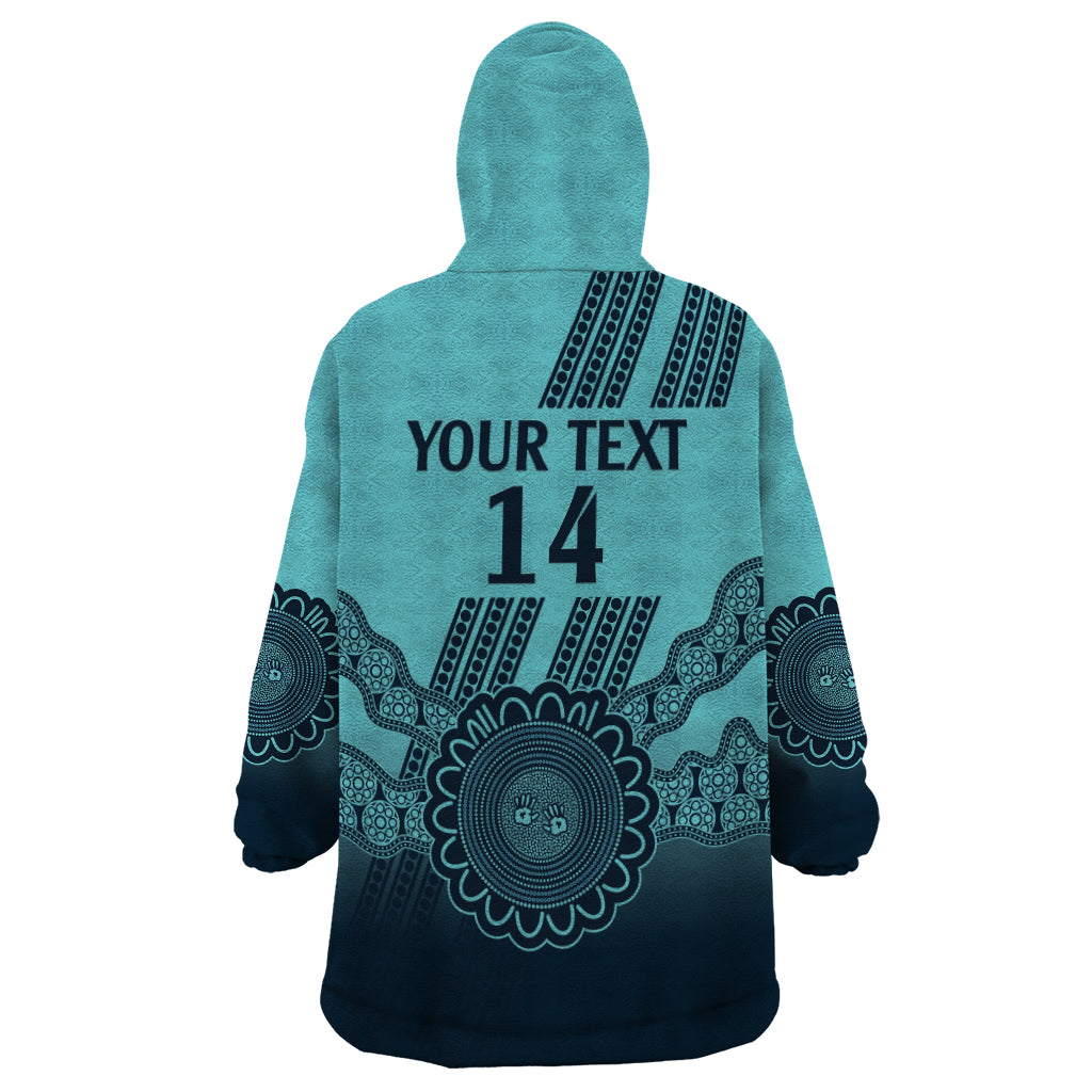 Custom Australia Matildas Wearable Blanket Hoodie Aussie Aboriginal Turquoise Version