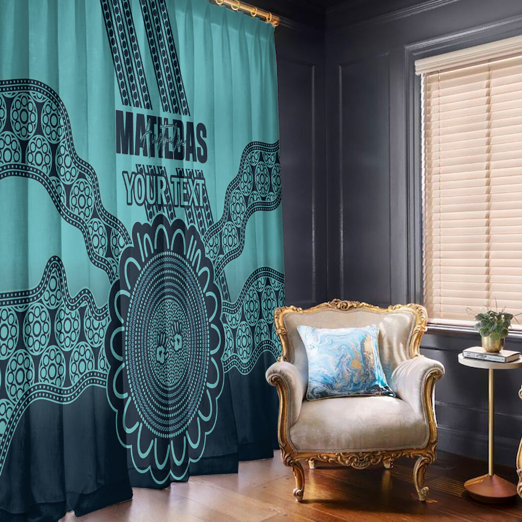 Custom Australia Matildas Window Curtain Aussie Aboriginal Turquoise Version