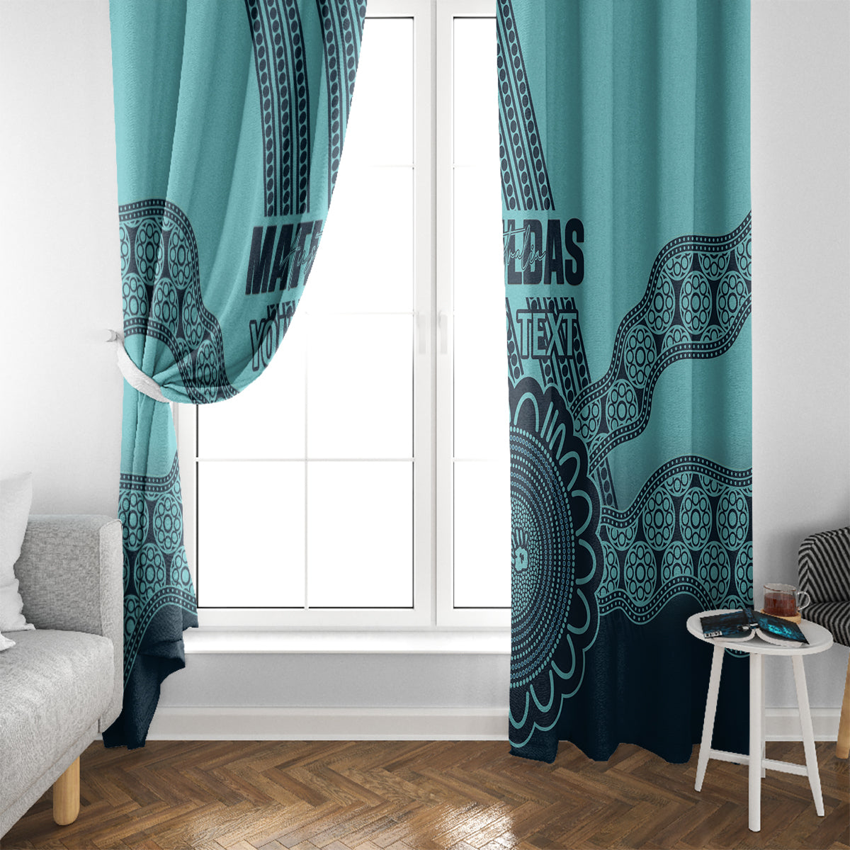 Custom Australia Matildas Window Curtain Aussie Aboriginal Turquoise Version