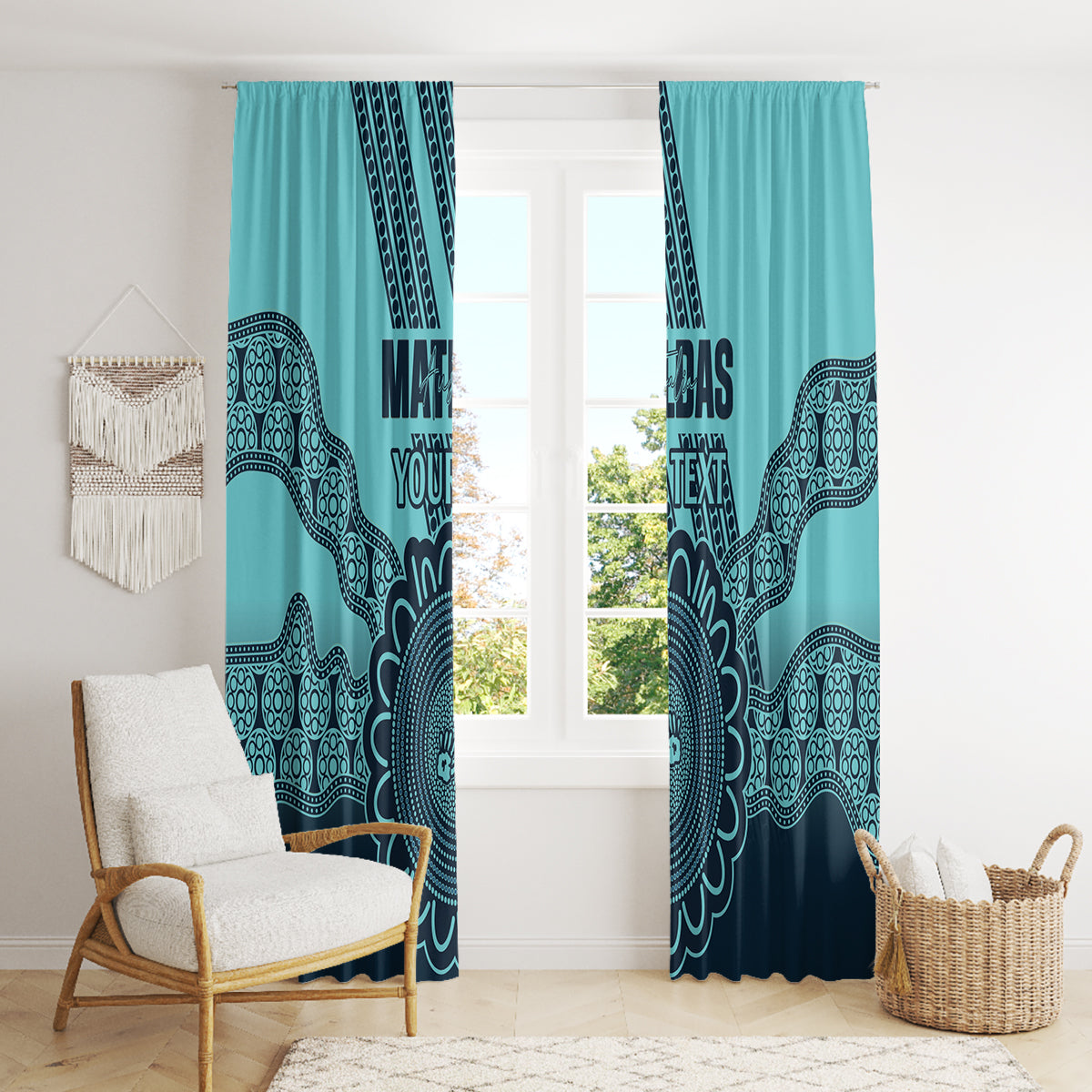 Custom Australia Matildas Window Curtain Aussie Aboriginal Turquoise Version