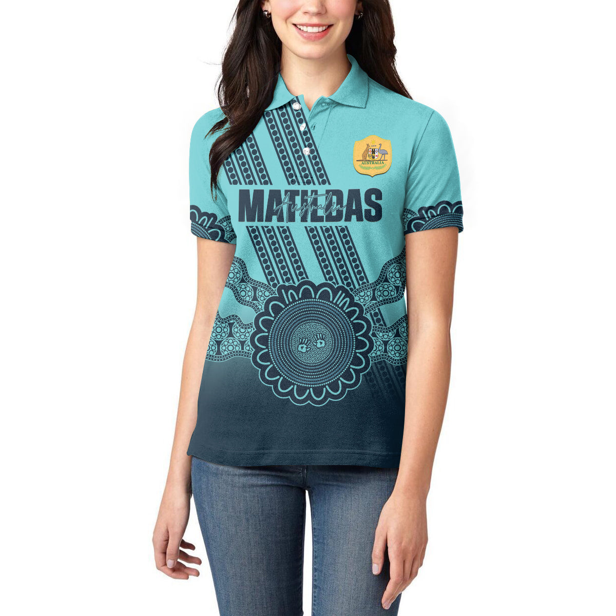Custom Australia Matildas Women Polo Shirt Aussie Aboriginal Turquoise Version