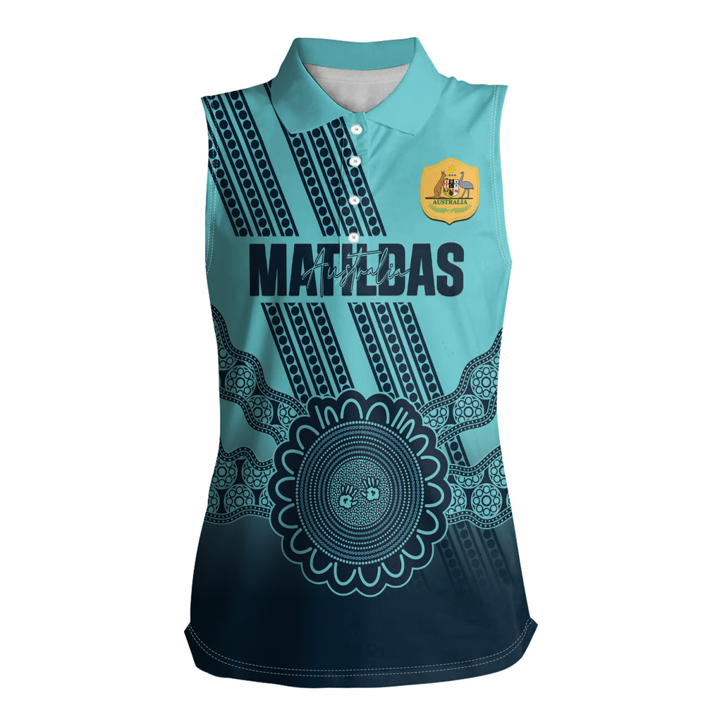 Custom Australia Matildas Women Sleeveless Polo Shirt Aussie Aboriginal Turquoise Version