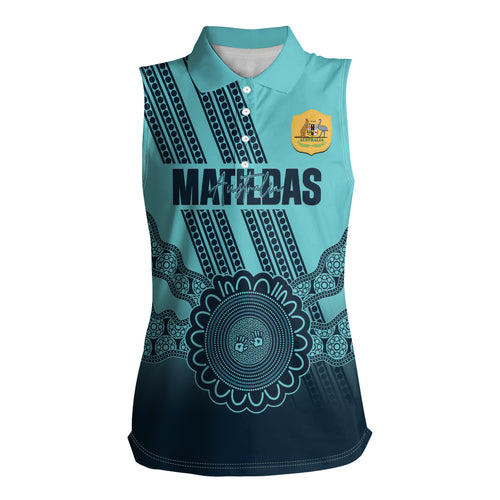 Custom Australia Matildas Women Sleeveless Polo Shirt Aussie Aboriginal Turquoise Version