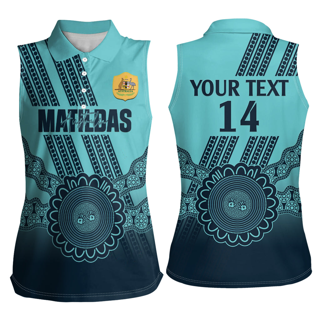 Custom Australia Matildas Women Sleeveless Polo Shirt Aussie Aboriginal Turquoise Version