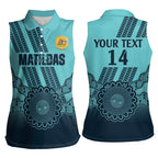 Custom Australia Matildas Women Sleeveless Polo Shirt Aussie Aboriginal Turquoise Version