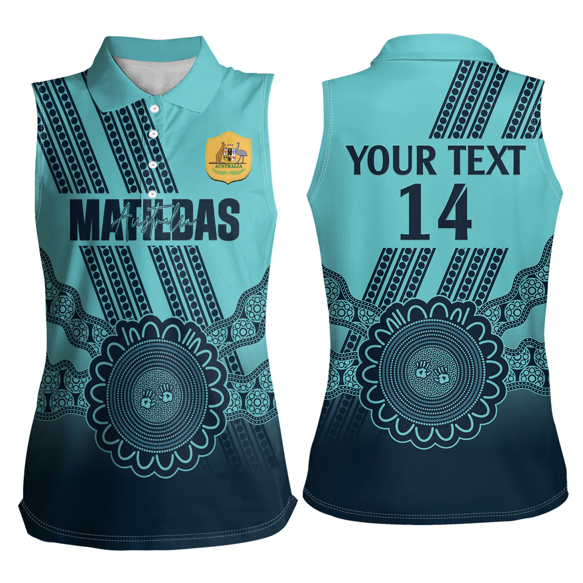 Custom Australia Matildas Women Sleeveless Polo Shirt Aussie Aboriginal Turquoise Version