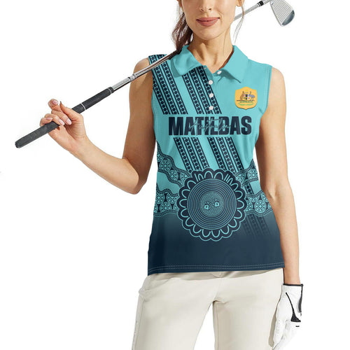 Custom Australia Matildas Women Sleeveless Polo Shirt Aussie Aboriginal Turquoise Version