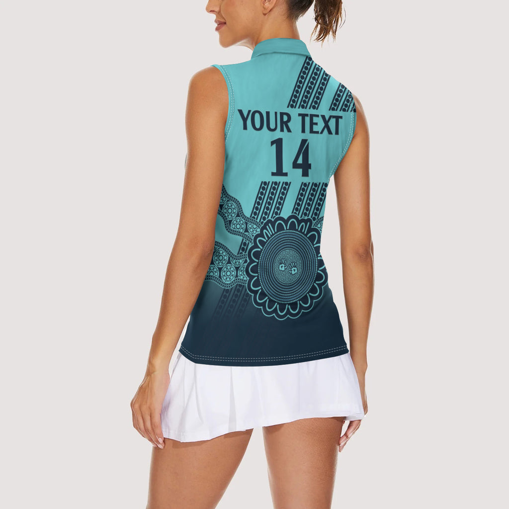 Custom Australia Matildas Women Sleeveless Polo Shirt Aussie Aboriginal Turquoise Version