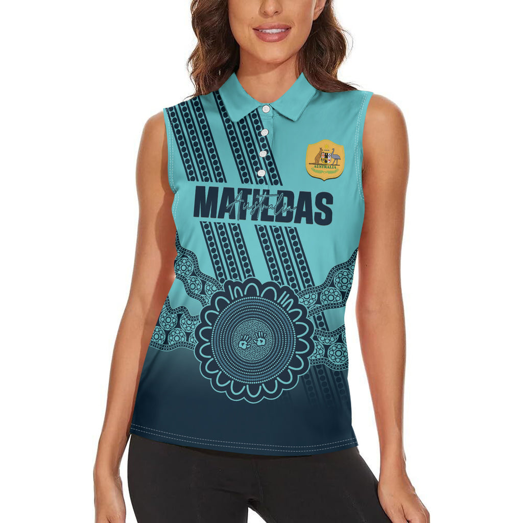 Custom Australia Matildas Women Sleeveless Polo Shirt Aussie Aboriginal Turquoise Version