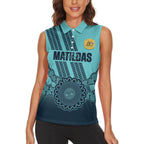 Custom Australia Matildas Women Sleeveless Polo Shirt Aussie Aboriginal Turquoise Version