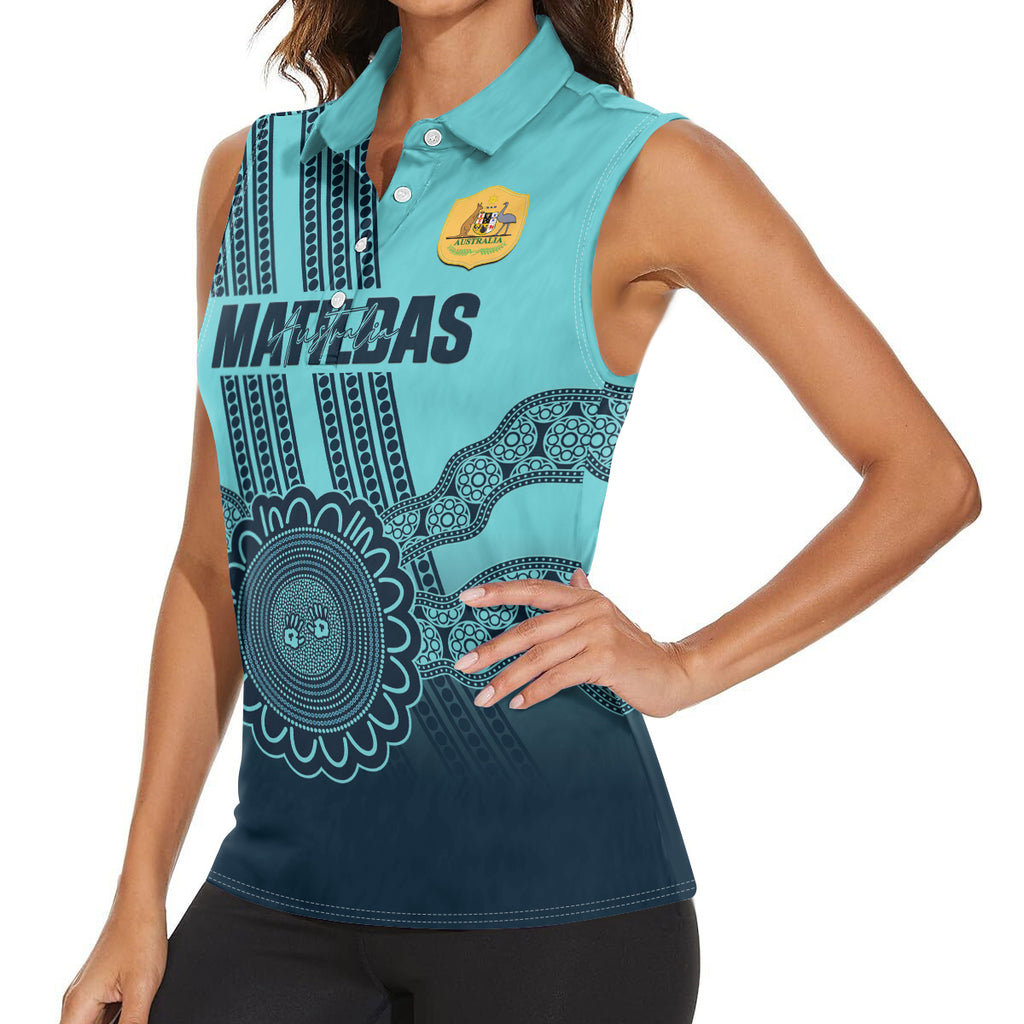 Custom Australia Matildas Women Sleeveless Polo Shirt Aussie Aboriginal Turquoise Version