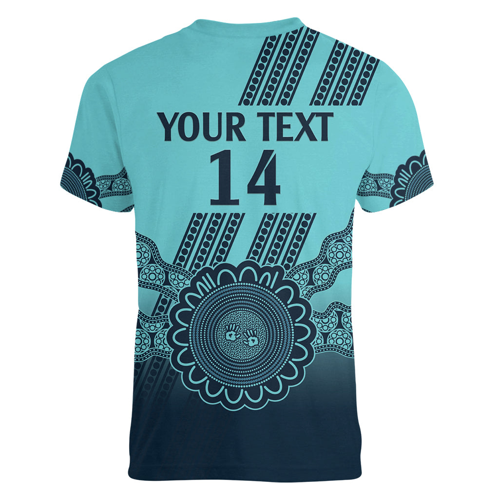 Custom Australia Matildas Women V-Neck T-Shirt Aussie Aboriginal Turquoise Version