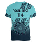 Custom Australia Matildas Women V-Neck T-Shirt Aussie Aboriginal Turquoise Version