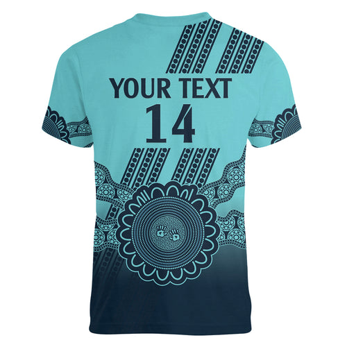 Custom Australia Matildas Women V-Neck T-Shirt Aussie Aboriginal Turquoise Version