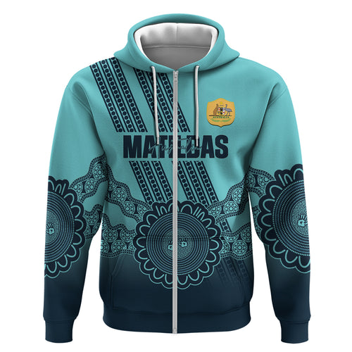 Custom Australia Matildas Zip Hoodie Aussie Aboriginal Turquoise Version