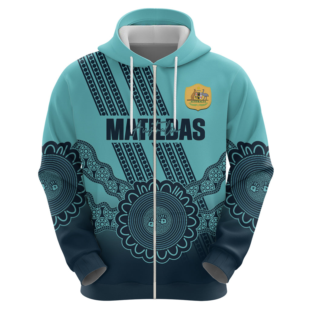 Custom Australia Matildas Zip Hoodie Aussie Aboriginal Turquoise Version