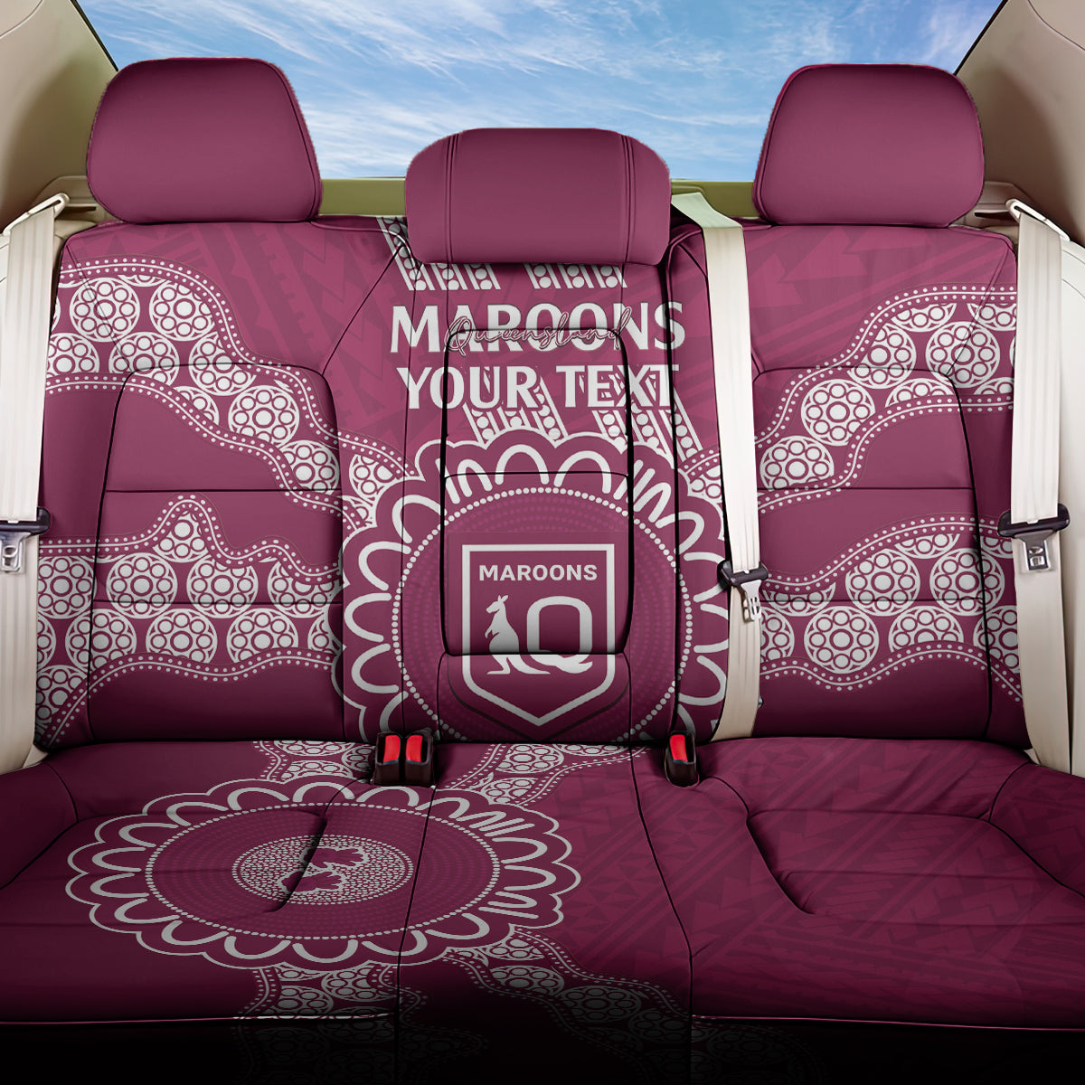 Custom QLD Maroons Rugby Back Car Seat Cover Aussie Aboriginal Mix Polynesian Pattern