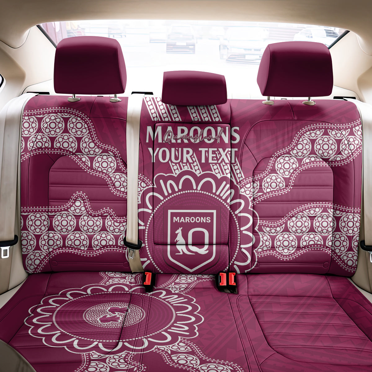 Custom QLD Maroons Rugby Back Car Seat Cover Aussie Aboriginal Mix Polynesian Pattern