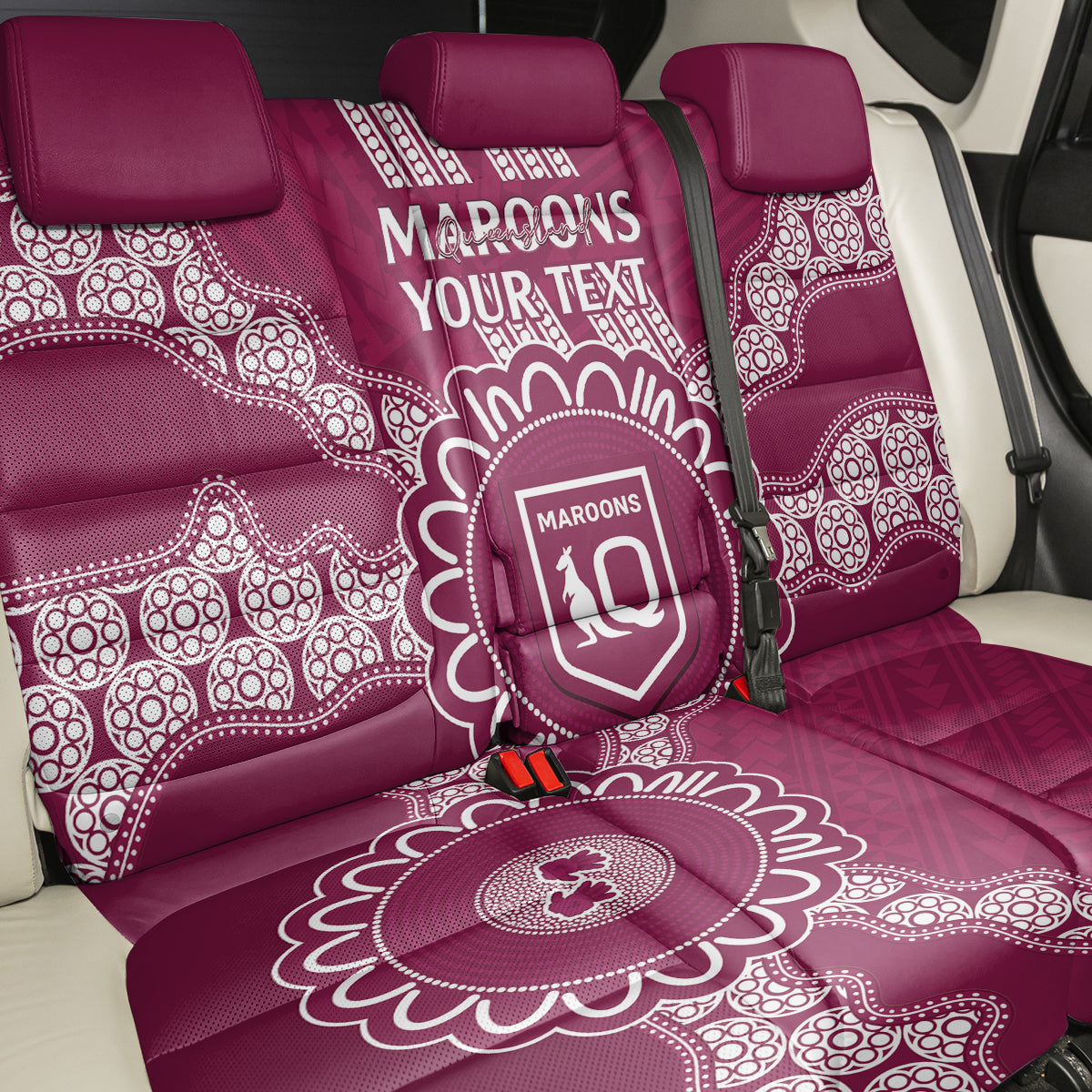 Custom QLD Maroons Rugby Back Car Seat Cover Aussie Aboriginal Mix Polynesian Pattern