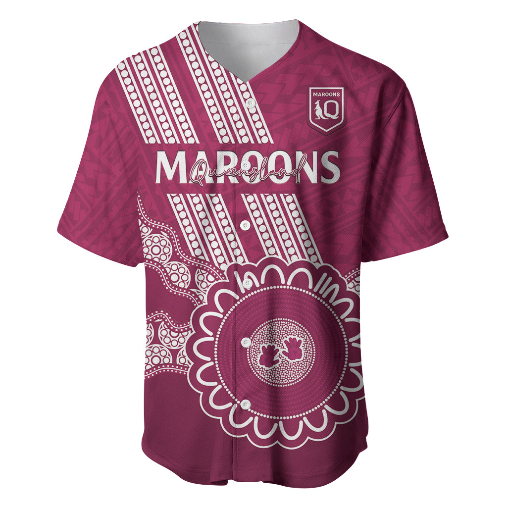 Custom QLD Maroons Rugby Baseball Jersey Aussie Aboriginal Mix Polynesian Pattern