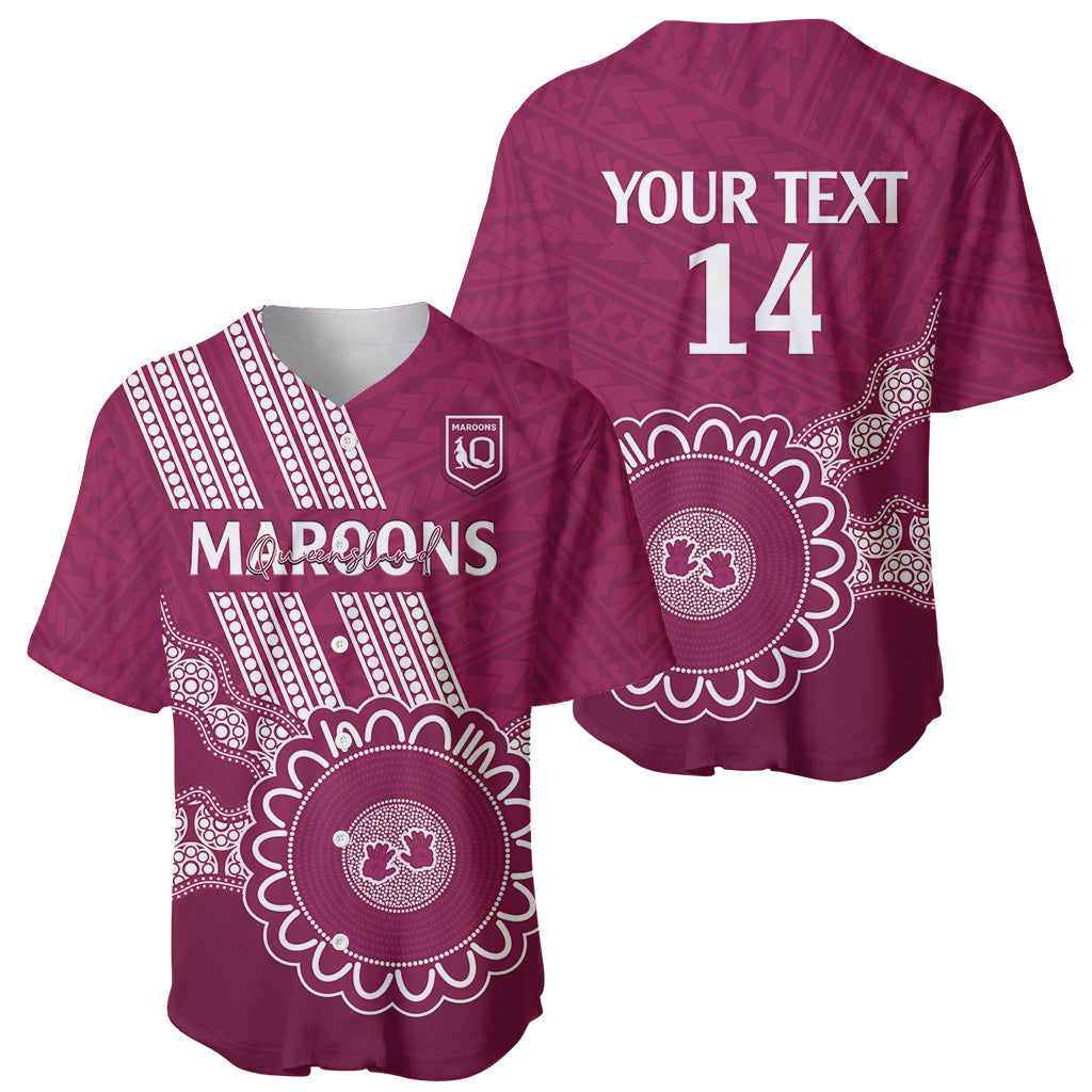 Custom QLD Maroons Rugby Baseball Jersey Aussie Aboriginal Mix Polynesian Pattern