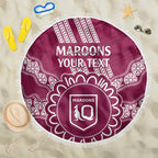 Custom QLD Maroons Rugby Beach Blanket Aussie Aboriginal Mix Polynesian Pattern