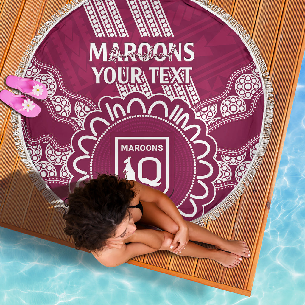 Custom QLD Maroons Rugby Beach Blanket Aussie Aboriginal Mix Polynesian Pattern