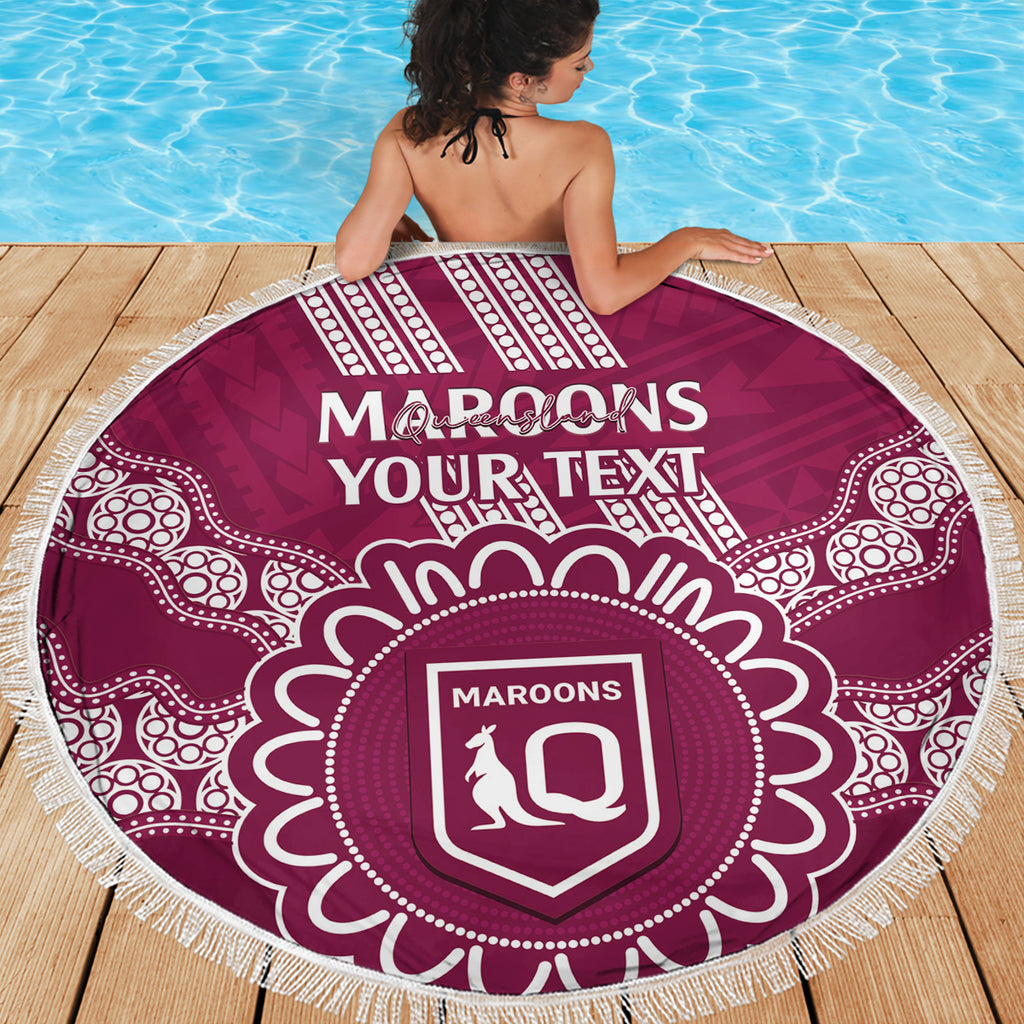 Custom QLD Maroons Rugby Beach Blanket Aussie Aboriginal Mix Polynesian Pattern