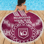 Custom QLD Maroons Rugby Beach Blanket Aussie Aboriginal Mix Polynesian Pattern