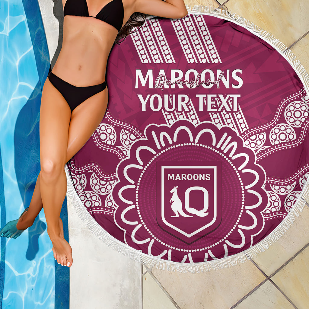 Custom QLD Maroons Rugby Beach Blanket Aussie Aboriginal Mix Polynesian Pattern