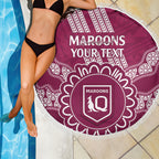 Custom QLD Maroons Rugby Beach Blanket Aussie Aboriginal Mix Polynesian Pattern