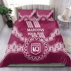 Custom QLD Maroons Rugby Bedding Set Aussie Aboriginal Mix Polynesian Pattern